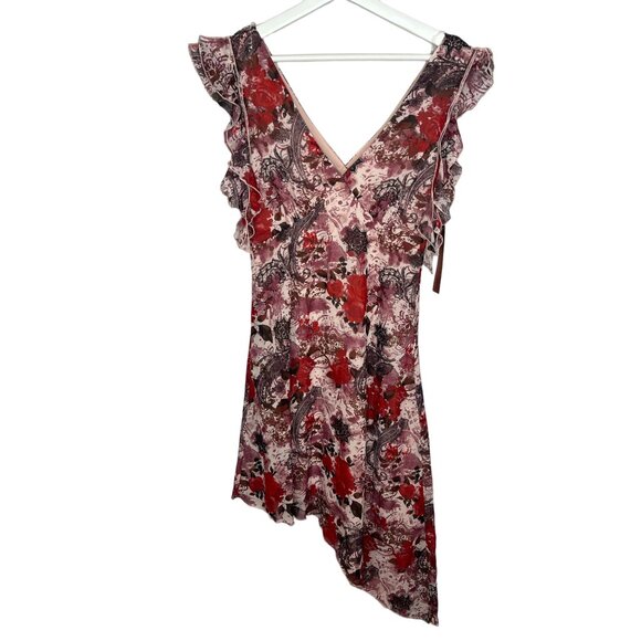 Almost Famous Womens M Pink Red Floral Ruffle V Neck Cottagecore Dress - Picture 4 of 16
